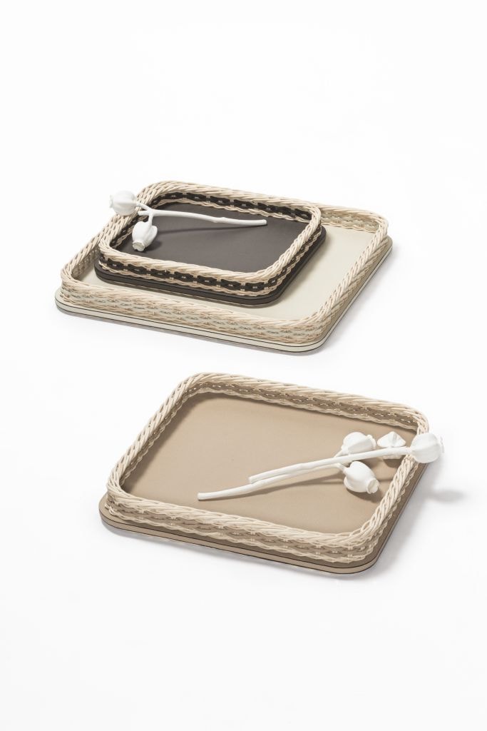 Pigment France, Orsay leather & rattan trays, Square tray, large