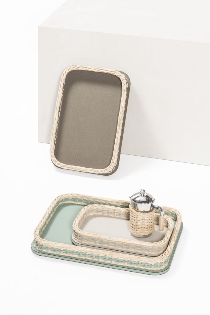 Pigment France, Orsay leather & rattan trays, Rectangular tray, mini