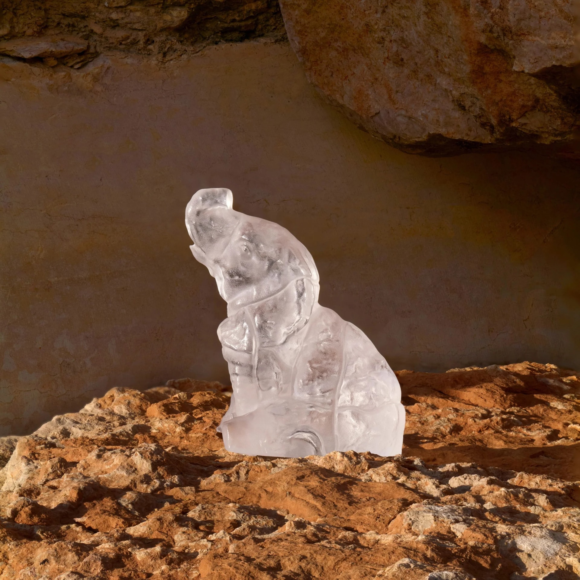 Lalique, Earth animals sculptures, Baby elephant sculpture, clear