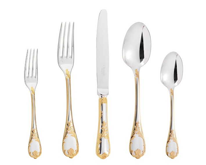 Christofle Marly cutlery, silver plated - gold accent