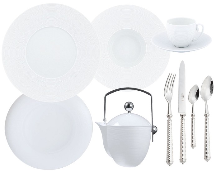 J.L Coquet Hémisphère White Satin dinnerware collection 