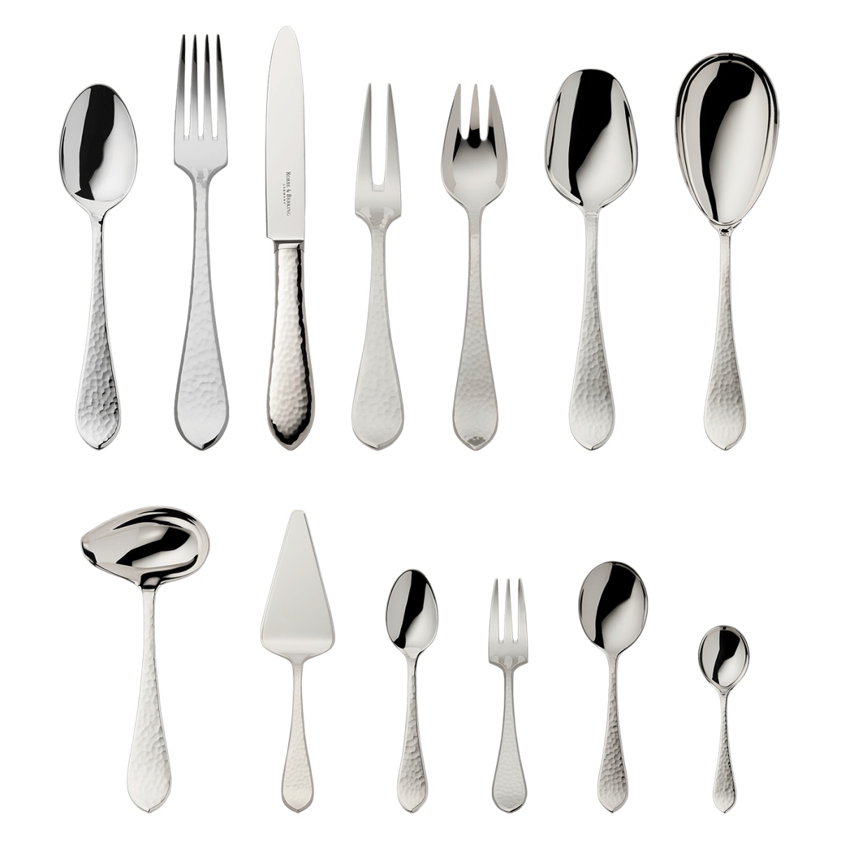 Robbe & Berking, Martelé cutlery, Silver plated, Martele 69-piece set