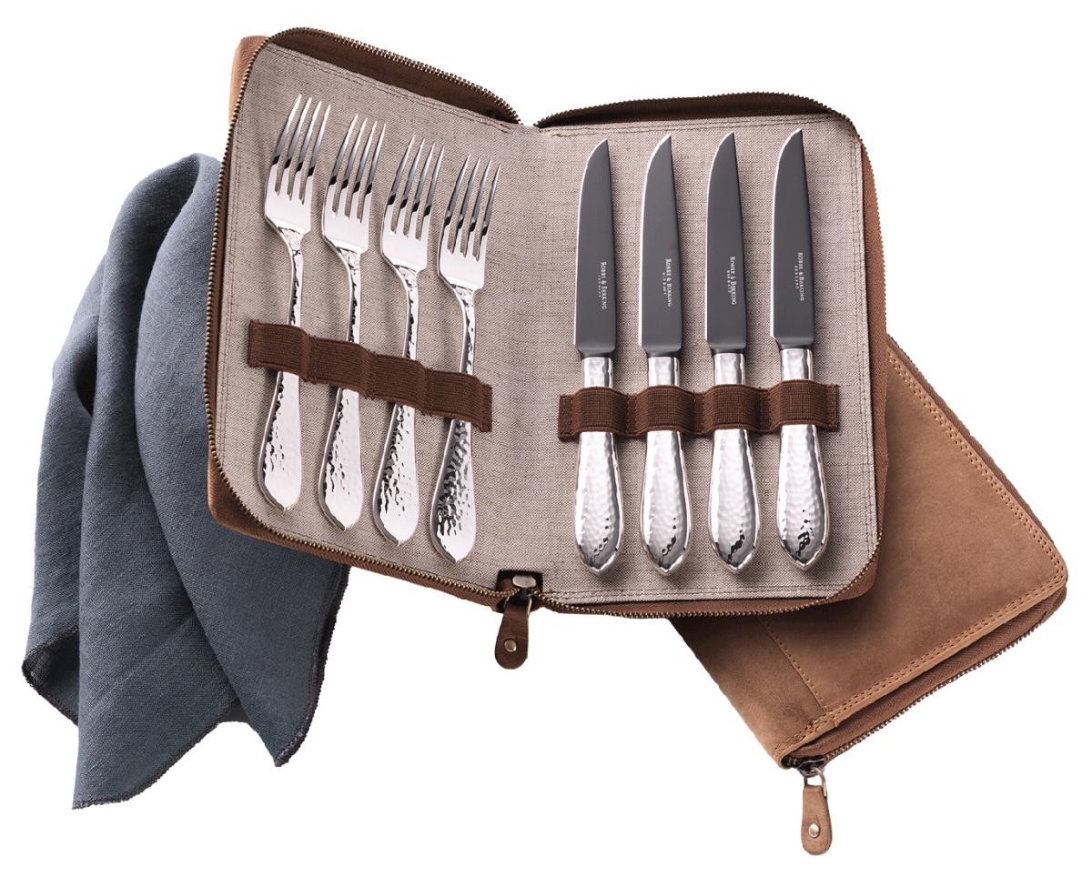 Robbe & Berking, Martelé cutlery, Silver plated, Barbecue set "frozen black" 8 pcs.