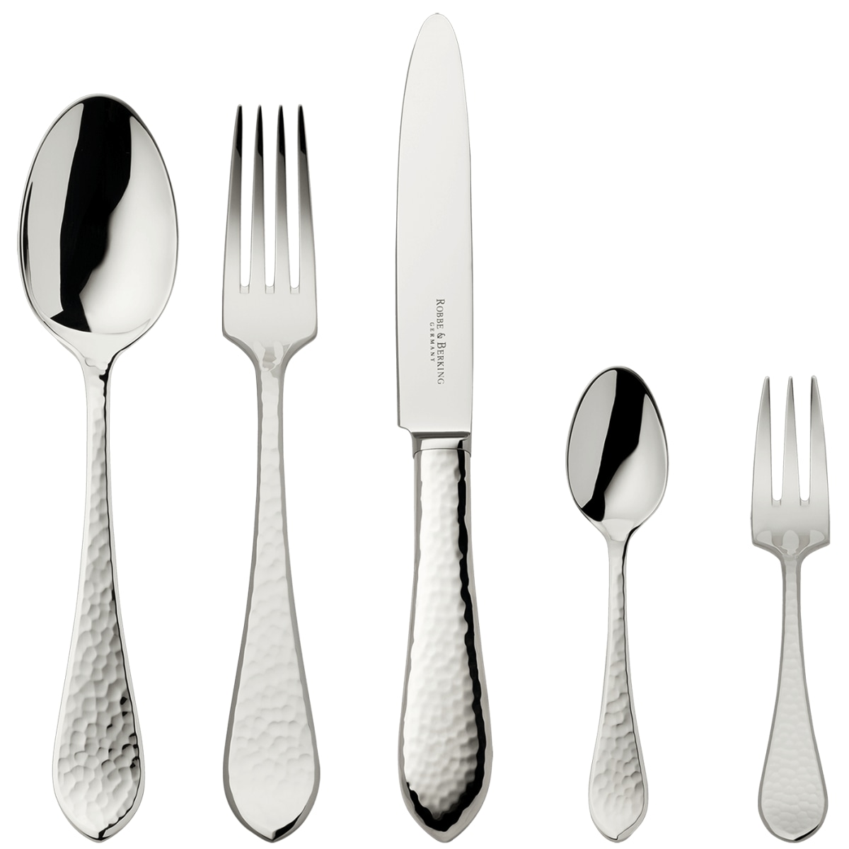 Robbe & Berking, Martelé cutlery, sterling silver, Martele 30-piece set