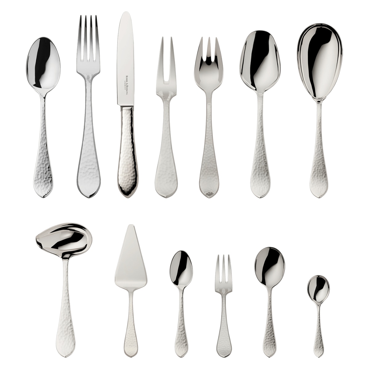 Robbe & Berking, Martelé cutlery, sterling silver, Martele 69-piece set