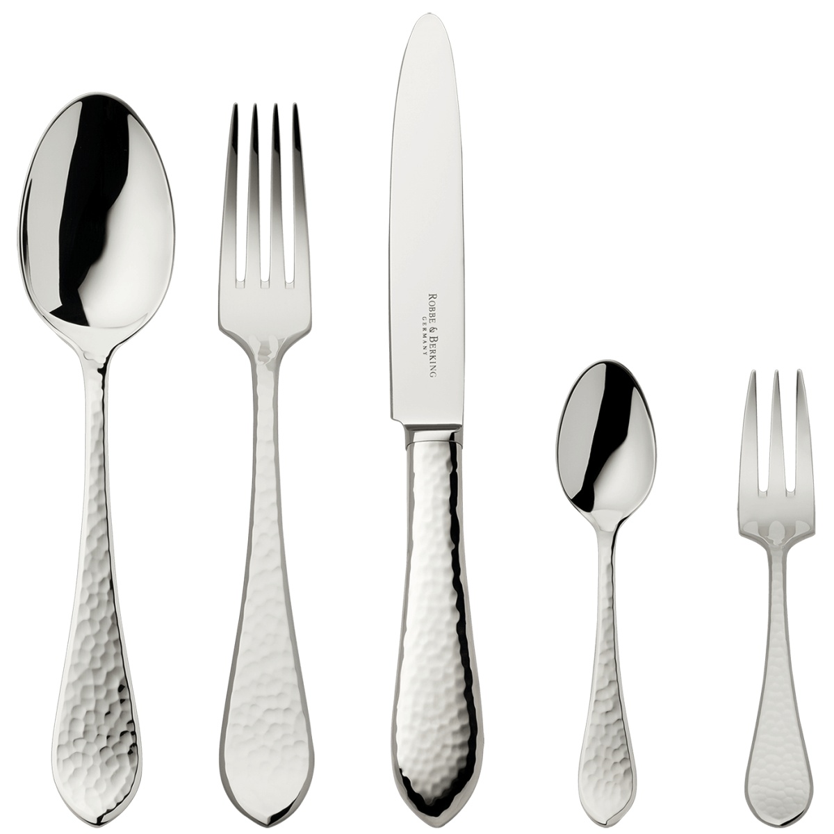 Robbe & Berking, Martelé cutlery, sterling silver, Martele 5-piece place setting