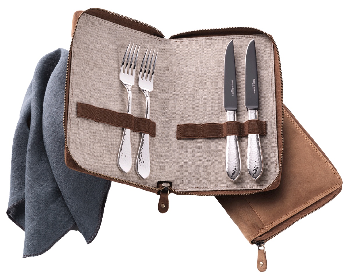 Robbe & Berking, Martelé cutlery, sterling silver, Barbecue set "frozen black" 4 pcs.