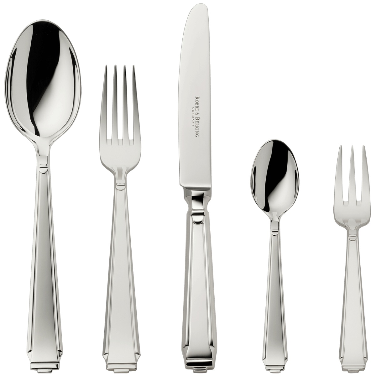 Robbe & Berking, Art Deco cutlery, sterling silver, 30-piece set