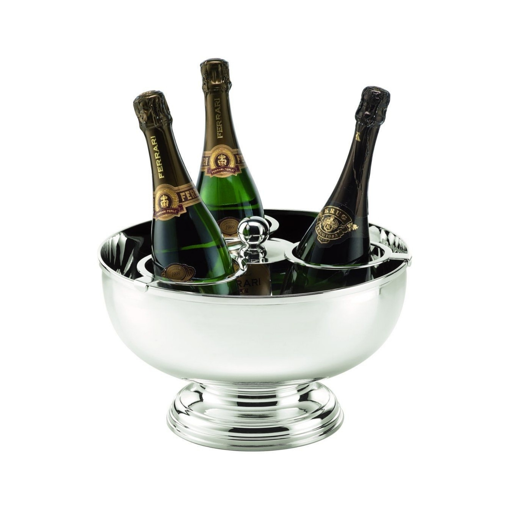 Schiavon, Essentia bar accessories, silver plated, Round stand champagne bowl with 3 bottles support