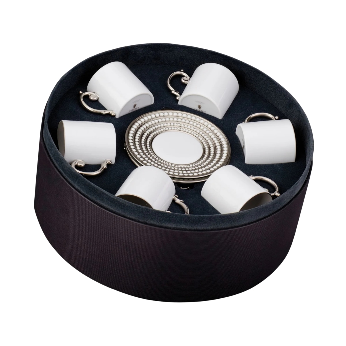 L'Objet, Perlée platinum, Espresso cup and saucer set of 6