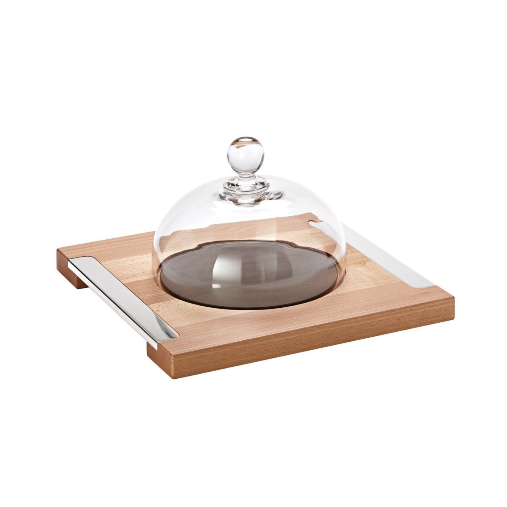 Schiavon, Essentia table accessories, silver plated, Wooden cheese board with dome