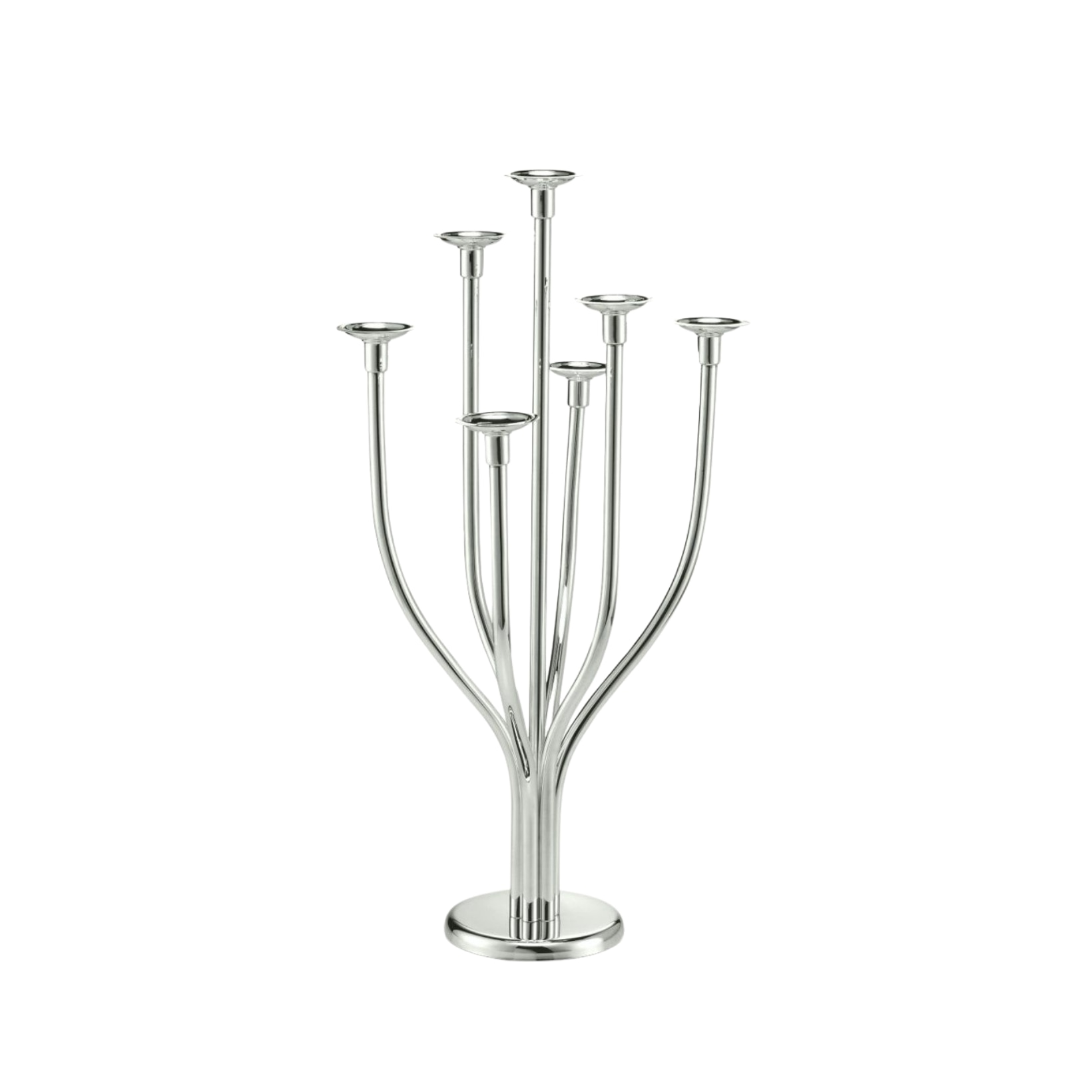 Schiavon, Essentia сandleholders and vases, silver plated, 7-stem rounded candleholder