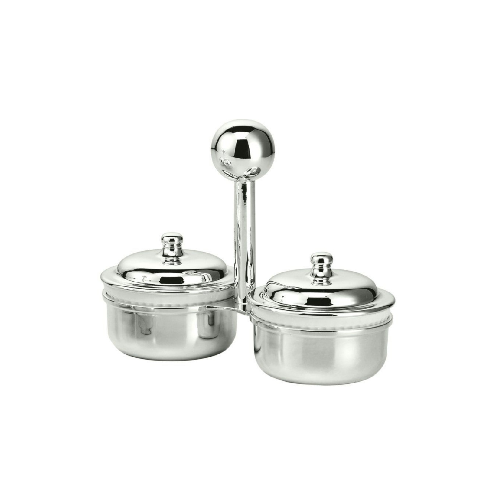 Schiavon, Essentia table accessories, silver plated, Two-section jam dish with lid and porcelain