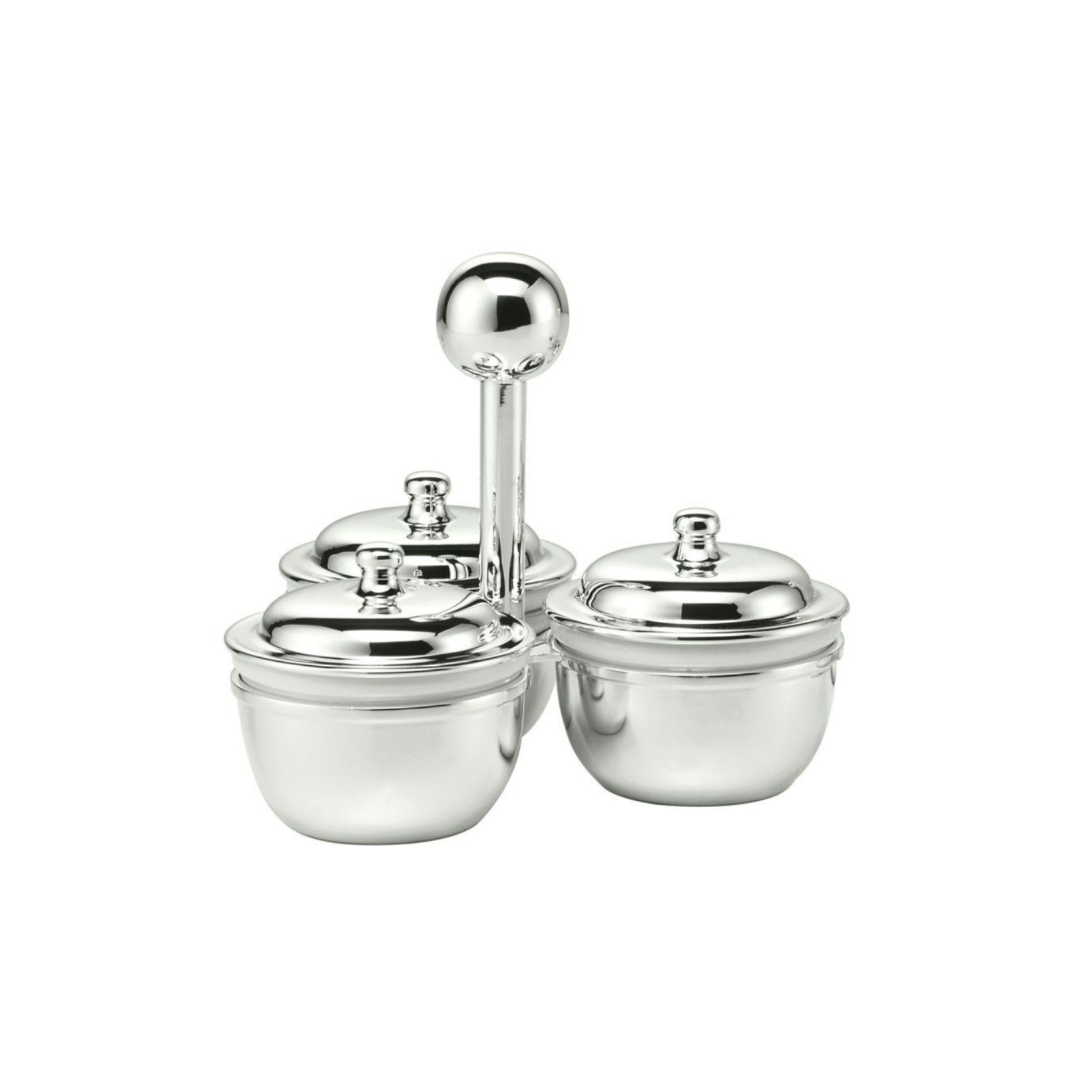 Schiavon, Essentia table accessories, silver plated, Three-section jam dish with lid and porcelain