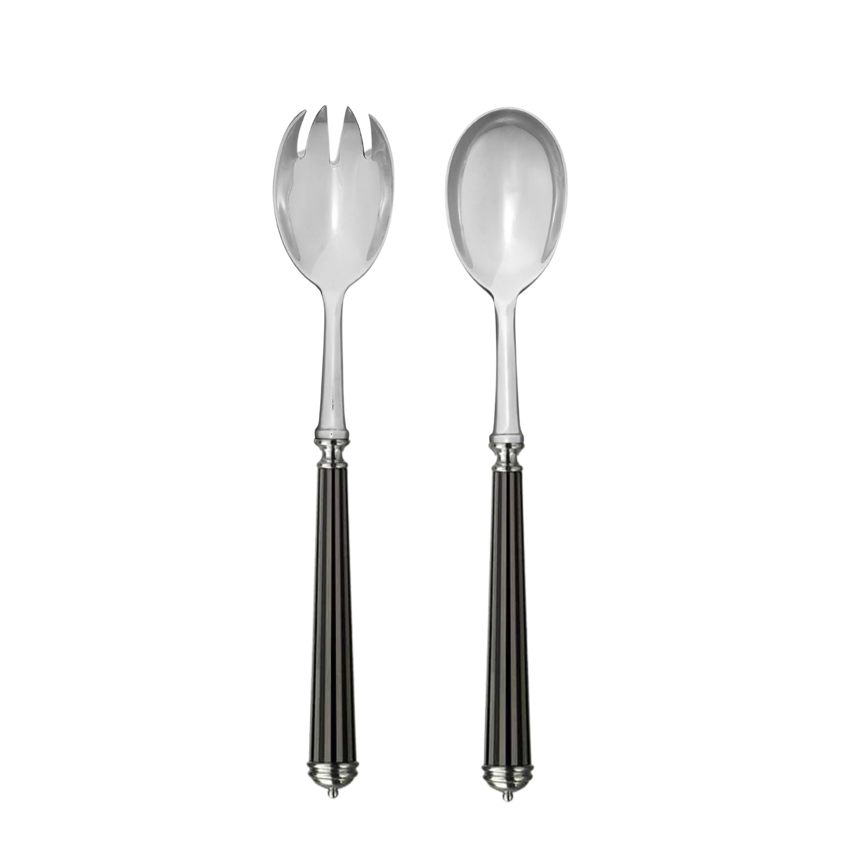 Alain Saint-Joanis, Lignes black, silver plated, Salad serving set