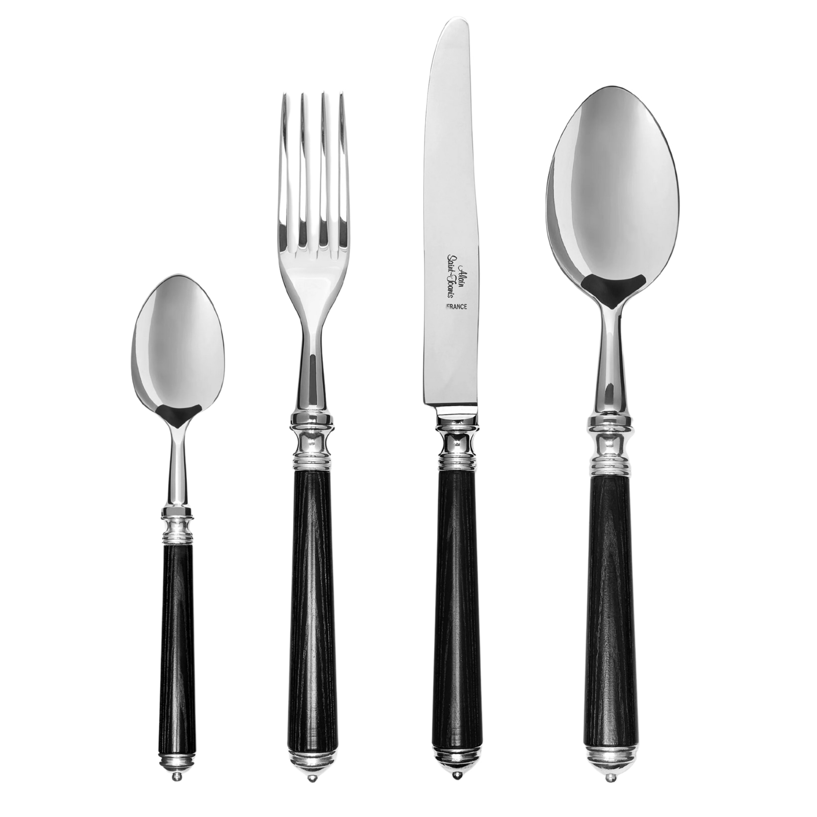 Alain Saint-Joanis, Marbella black, stainless steel, Flatware set for 1 person (4 pieces)