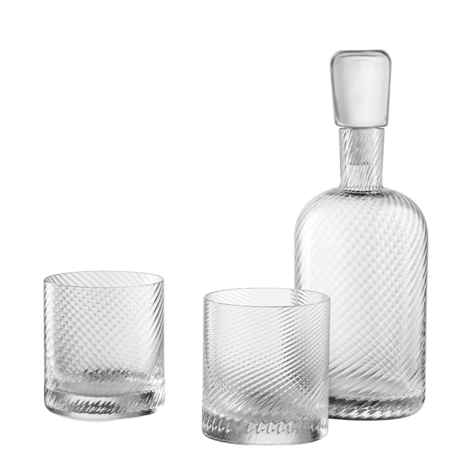 Nason Moretti, Borealis set, Bottle and 2 tumblers set, clear