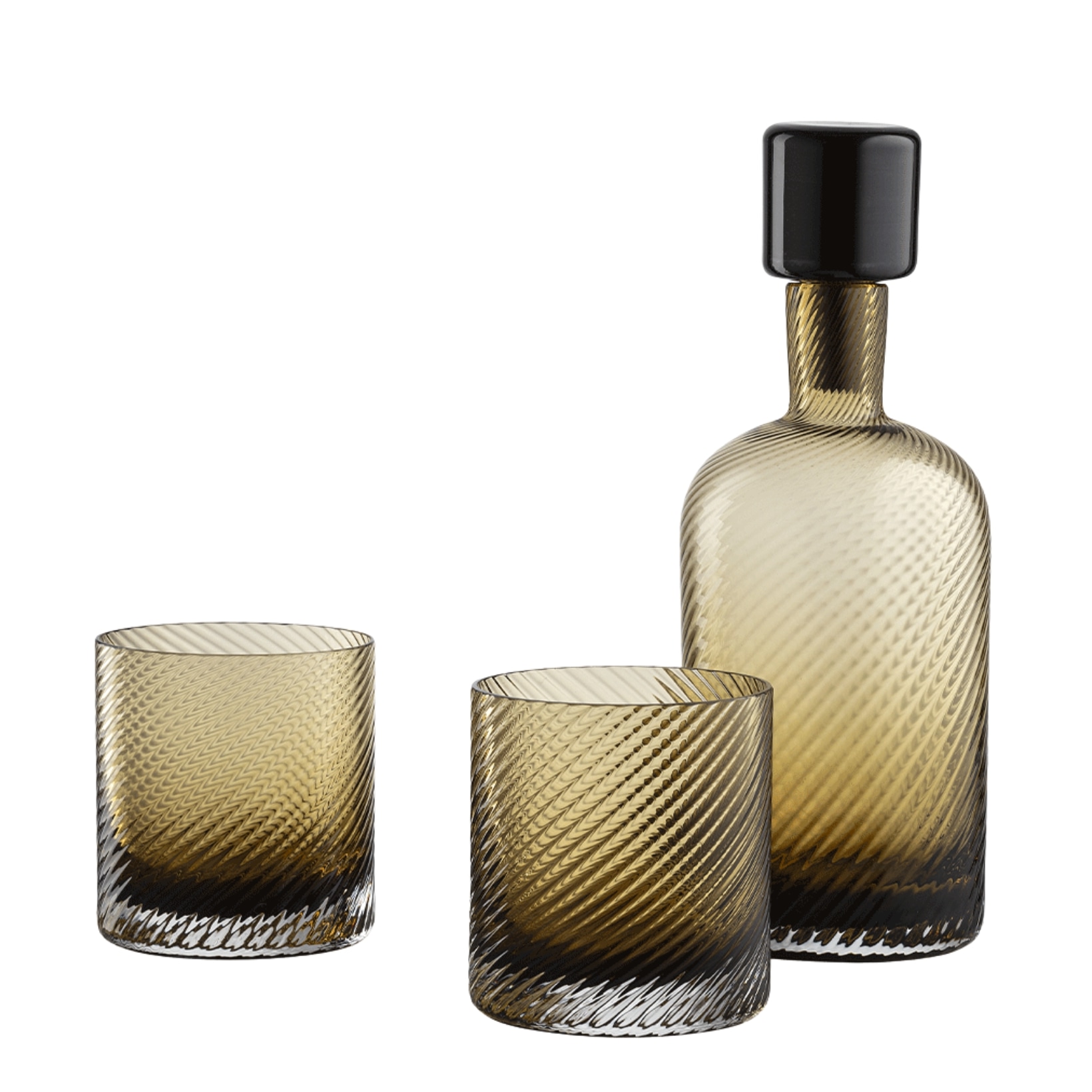 Nason Moretti, Borealis set, Bottle and 2 tumblers set, bull brown