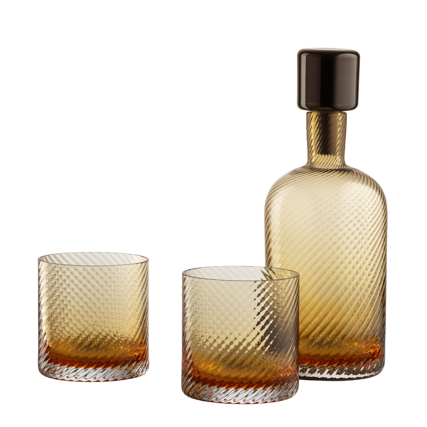 Nason Moretti, Borealis set, Bottle and 2 tumblers set, amber