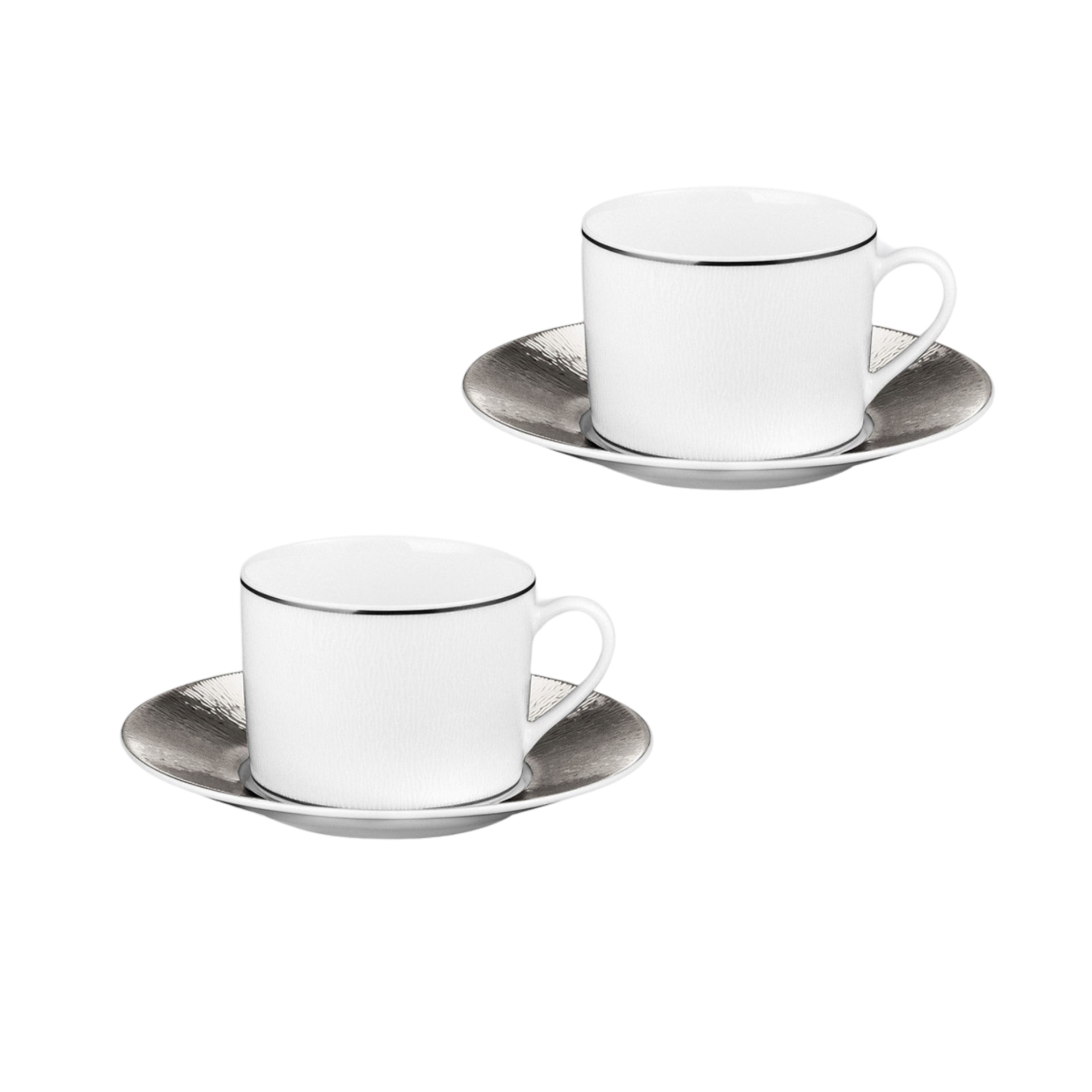 Bernardaud, Dune platine, Tea cup and saucer set of 2