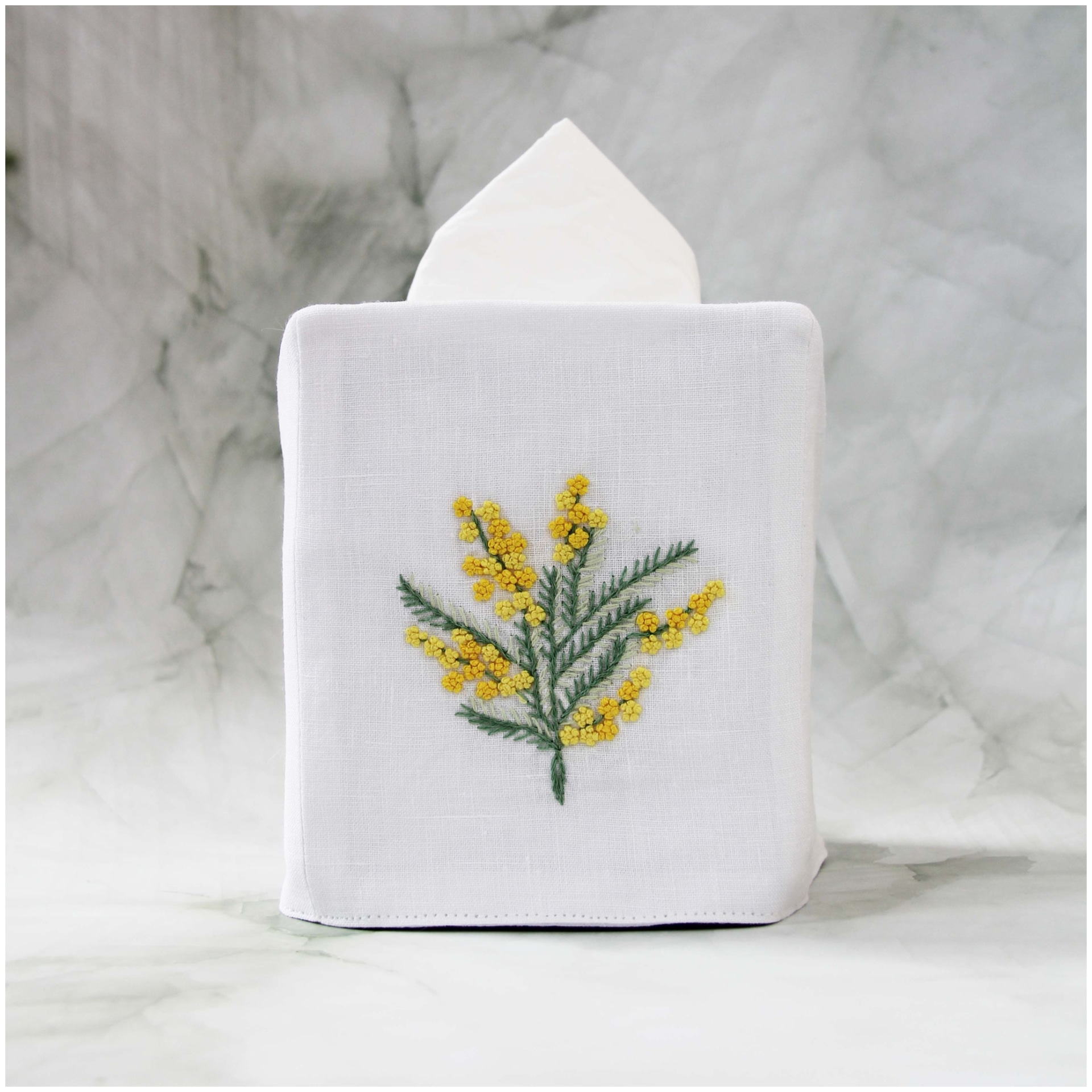 Valombreuse, Mimosa table linen, Square tissue box cover