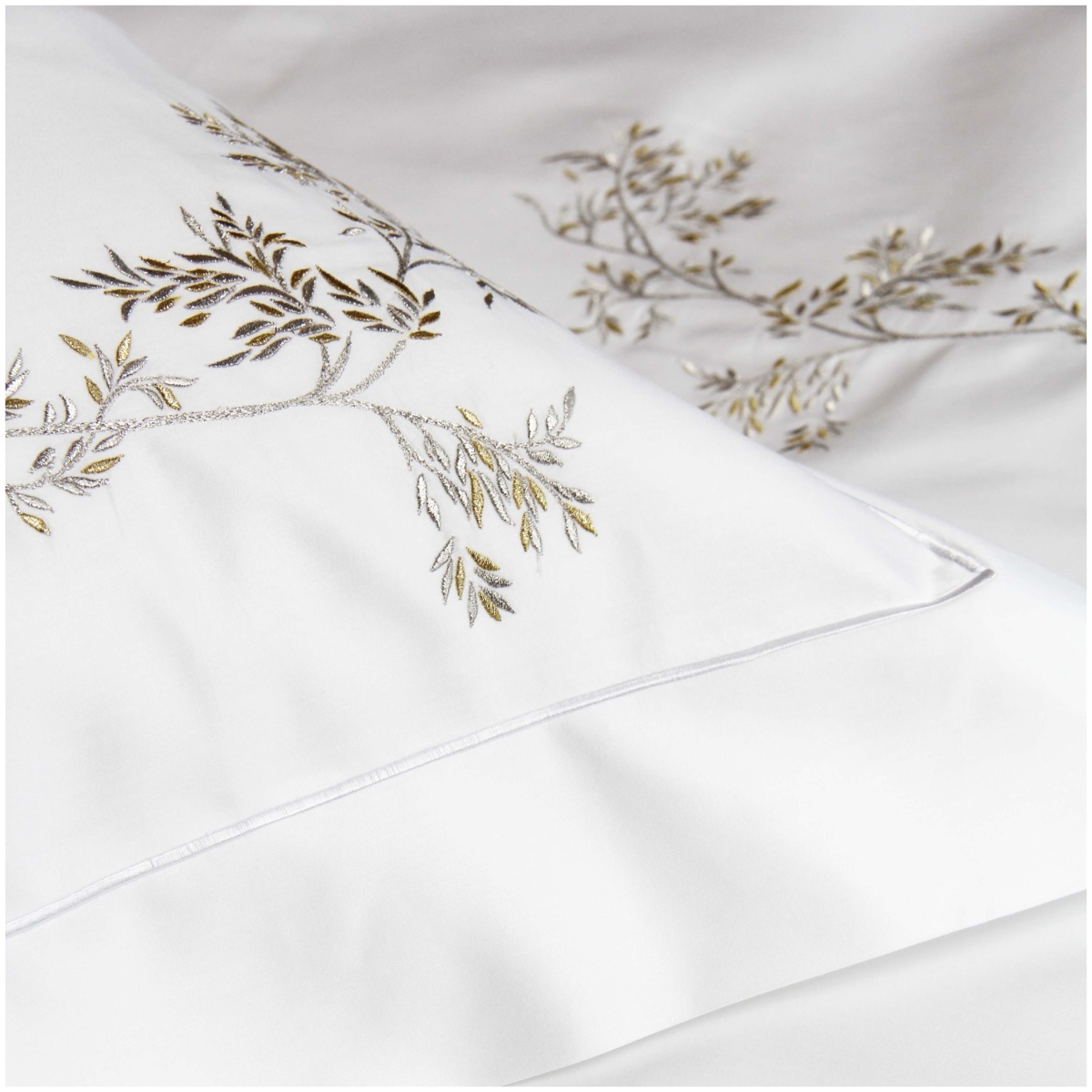 Valombreuse, Nagoya bed linen, Set of 2 pillowcases, rectangular gold and silver