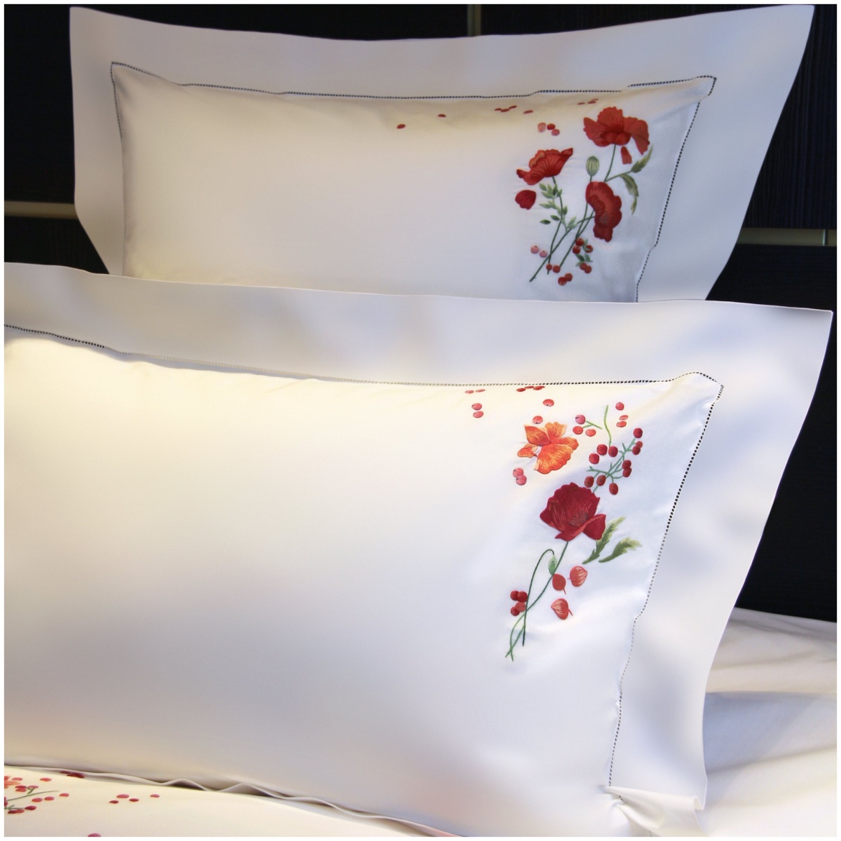 Valombreuse, Coquelicot bed linen, Set of 2 pillowcases, square