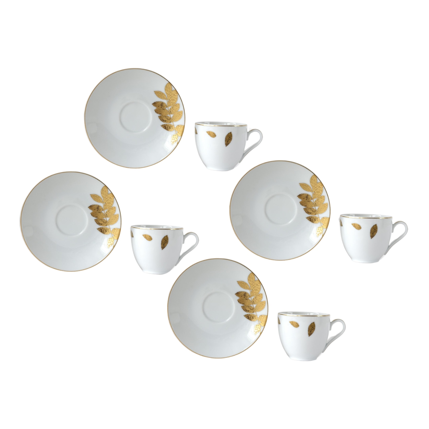 Bernardaud, Vegetal Gold, Set of 4 espresso cups and saucers