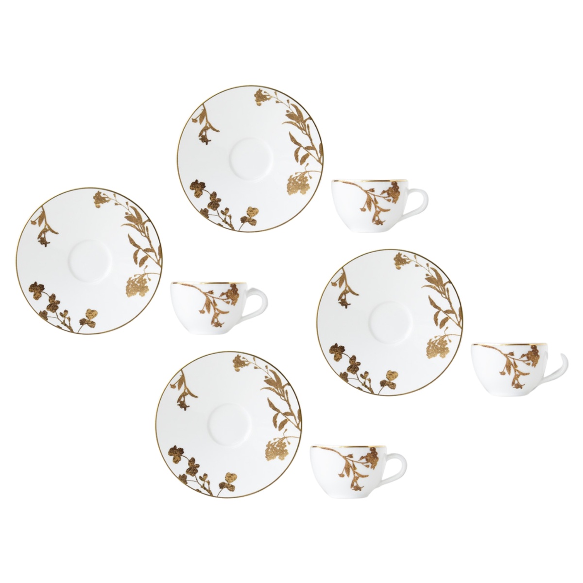 Bernardaud, Vegetal Gold, Set of 4 moka cups and saucers