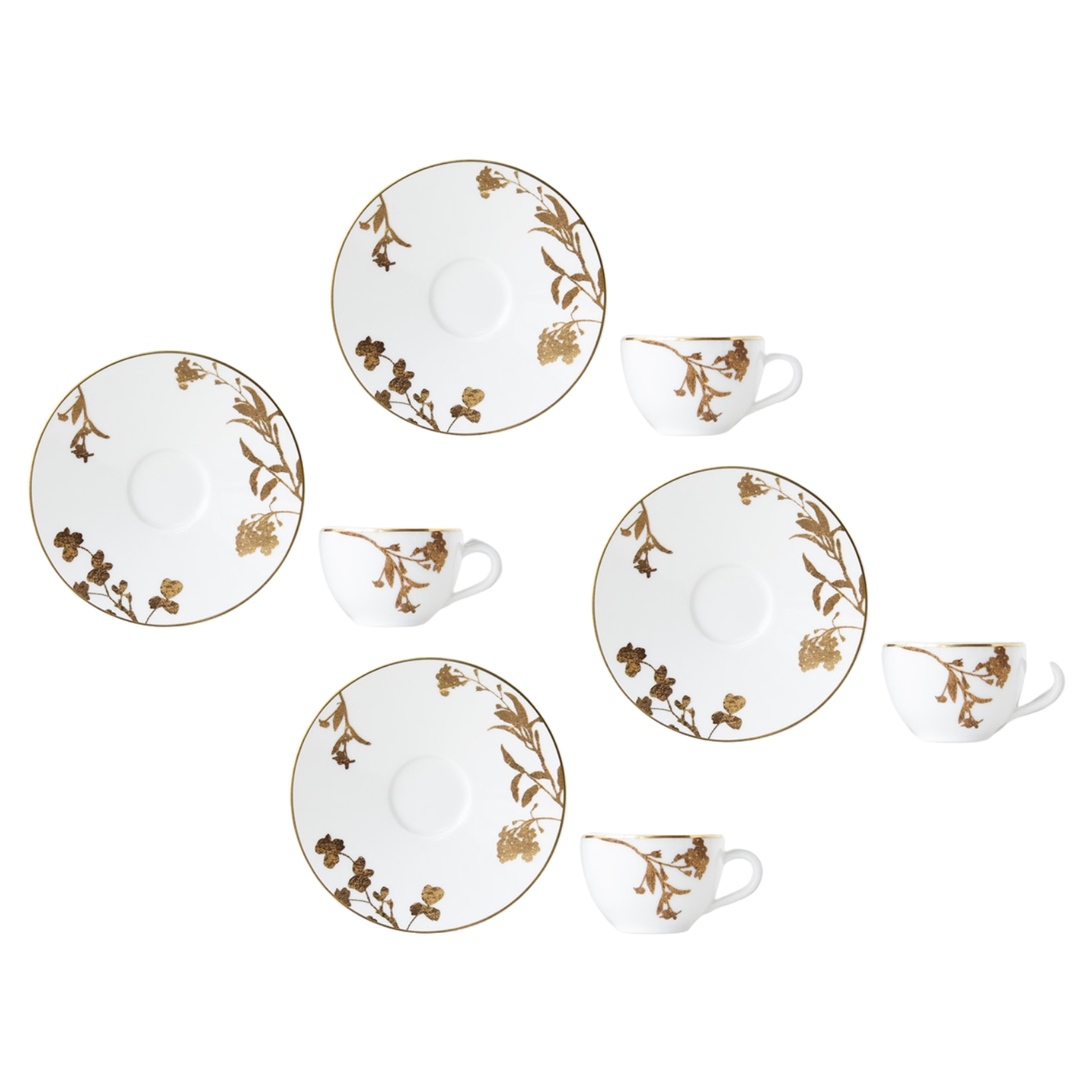 Bernardaud, Vegetal Gold, Set of 4 moka cups and saucers