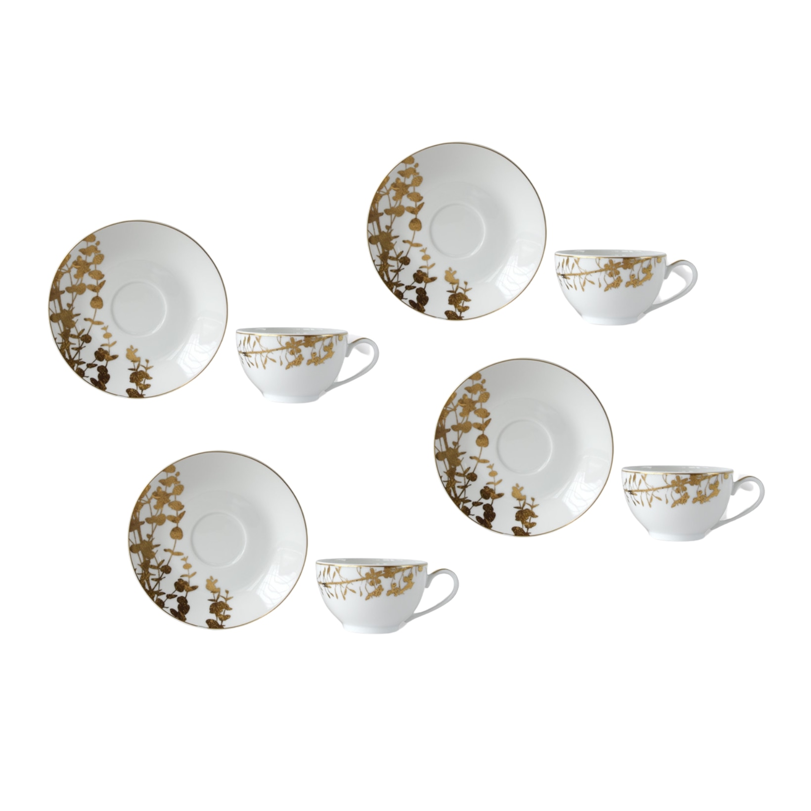 Bernardaud, Vegetal Gold, Set of 4 tea cups and saucers