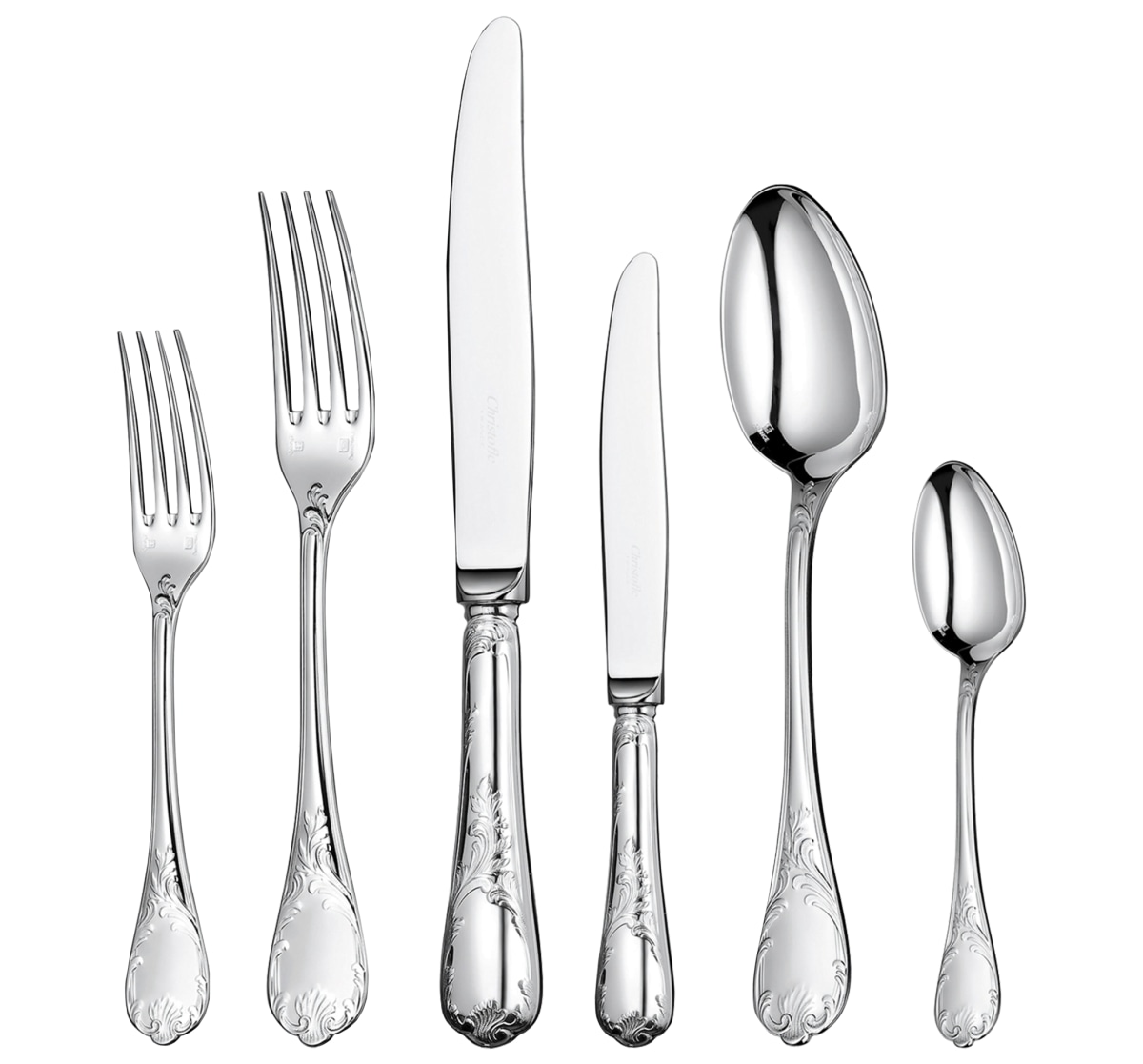 Christofle, Marly, silver plated, Flatware set for 12 people (110 pieces) with chest