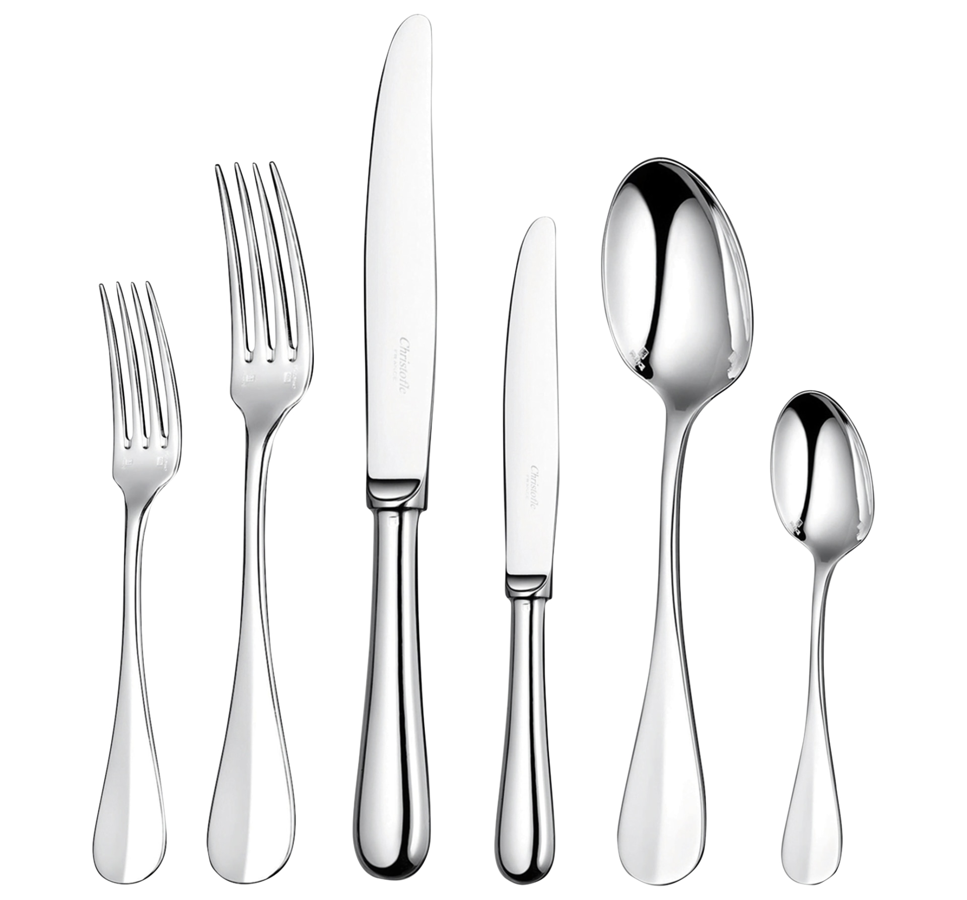 Christofle, Fidelio cutlery, silver plated, Flatware set for 12 people (110 pieces) with chest