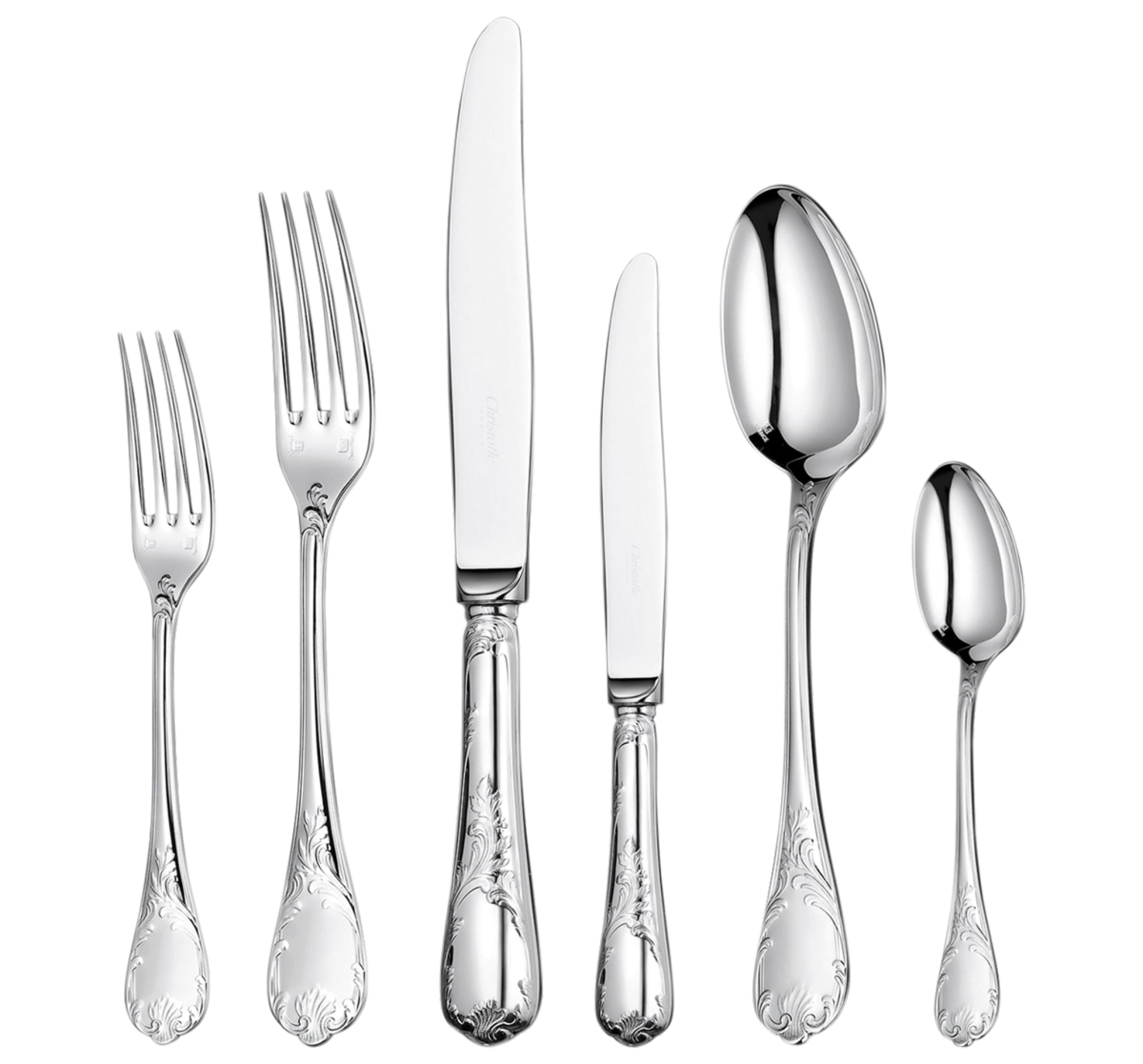 Christofle, Marly, silver plated, Flatware set for 12 people (75 pieces) with chest