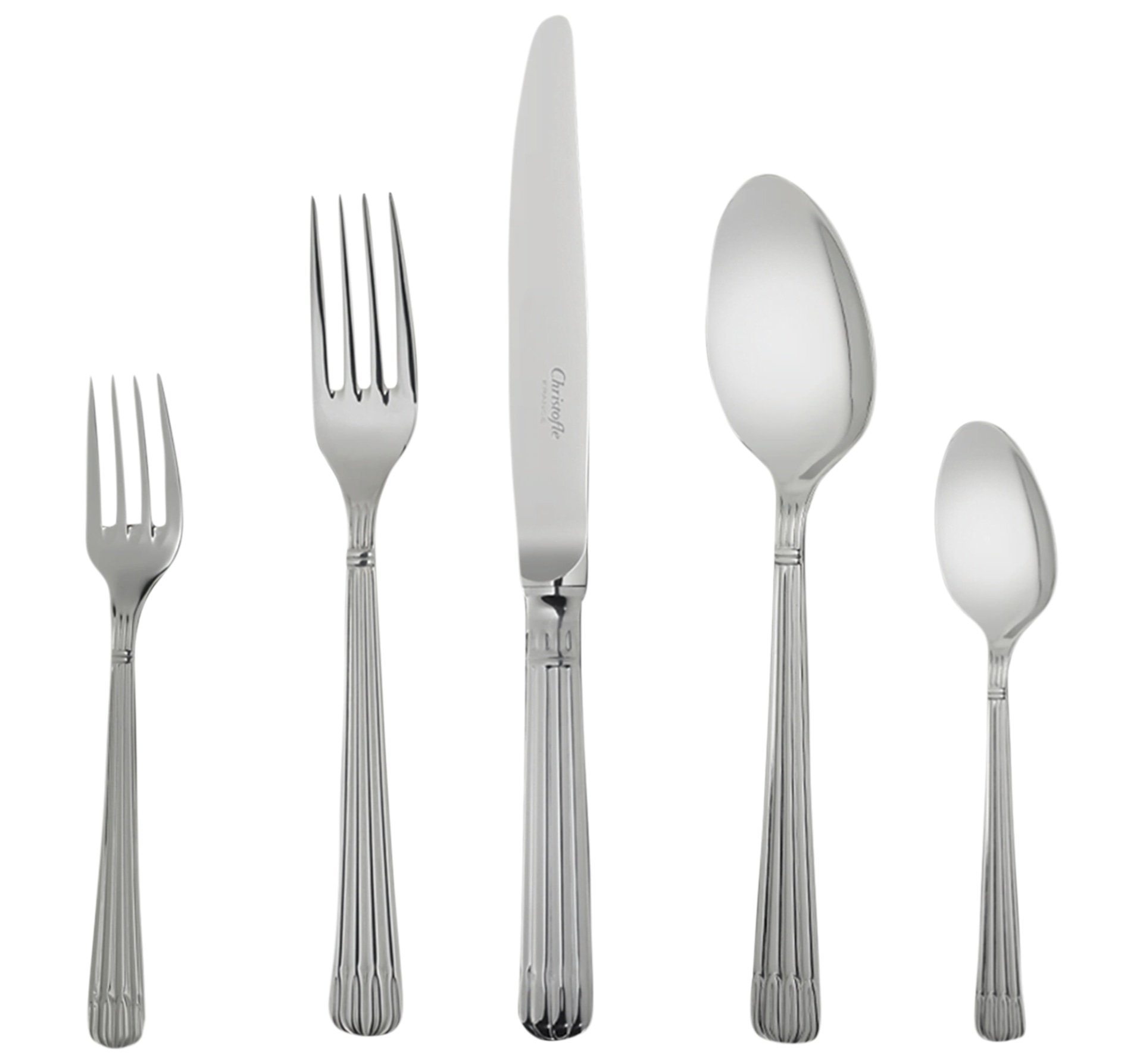 Christofle, Osiris cutlery, stainless steel, Flatware set for 12 people (75 pieces) with chest