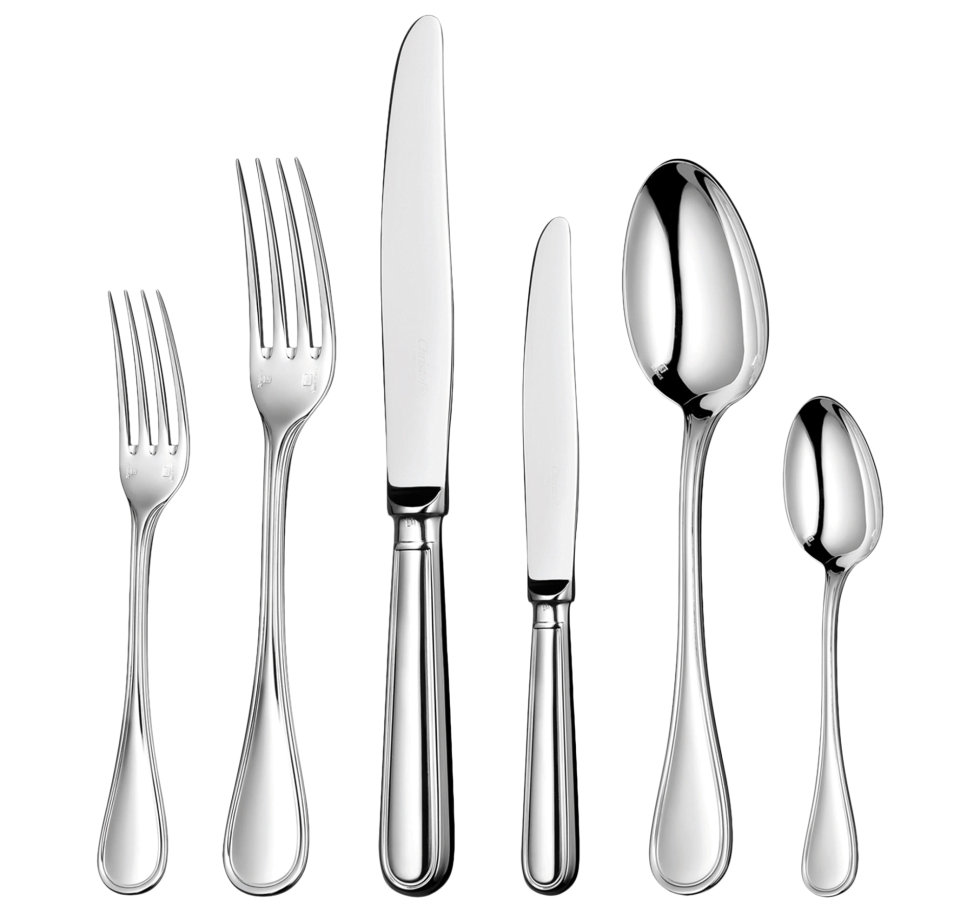 Christofle, Albi cutlery, silver plated, Flatware set for 6 people (36 pieces) with chest