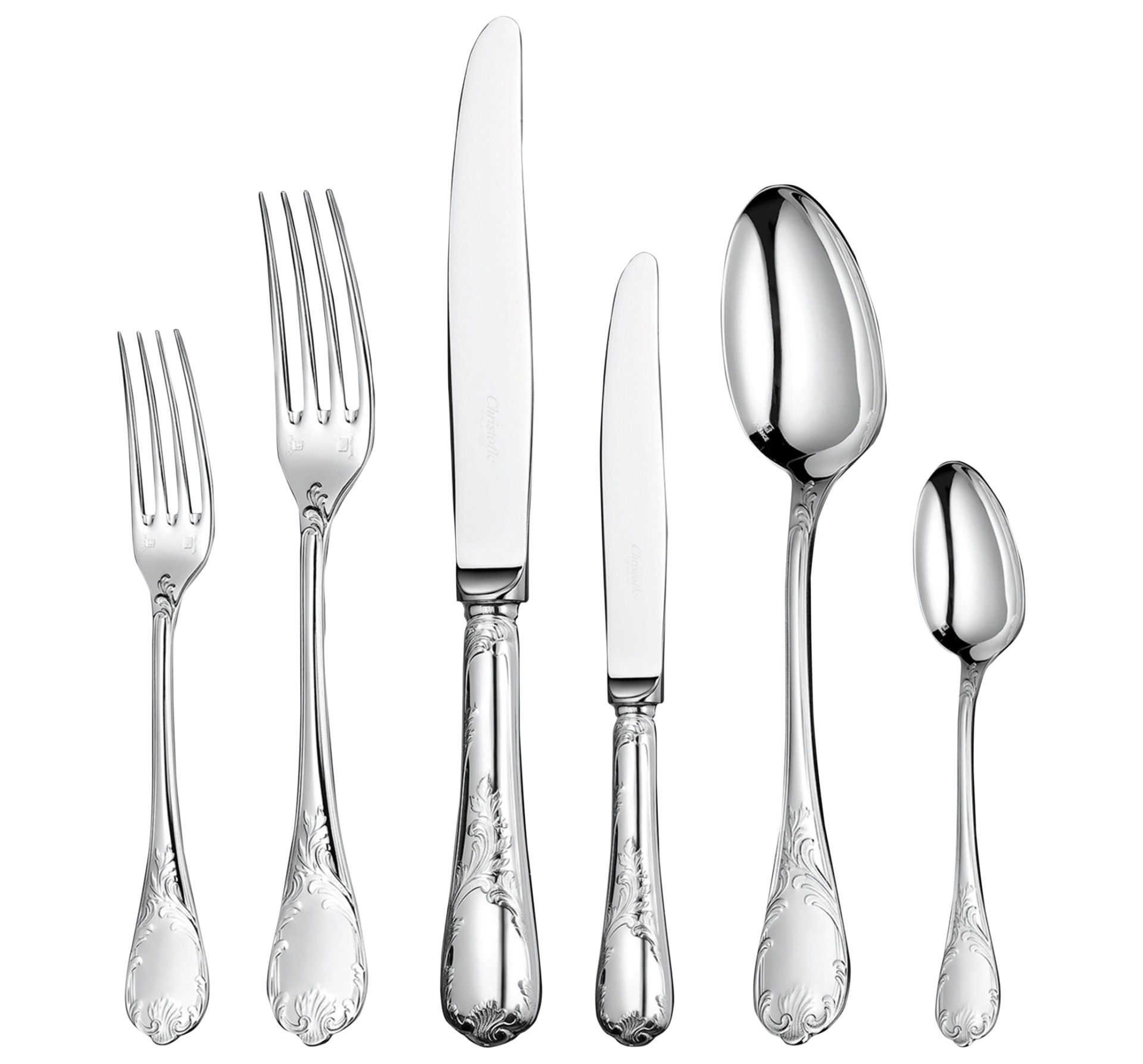 Christofle, Marly, silver plated, Flatware set for 6 people (36 pieces) with chest