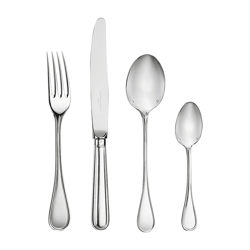Christofle, Albi cutlery, silver plated, Flatware set for 12 people (48 pieces) with chest