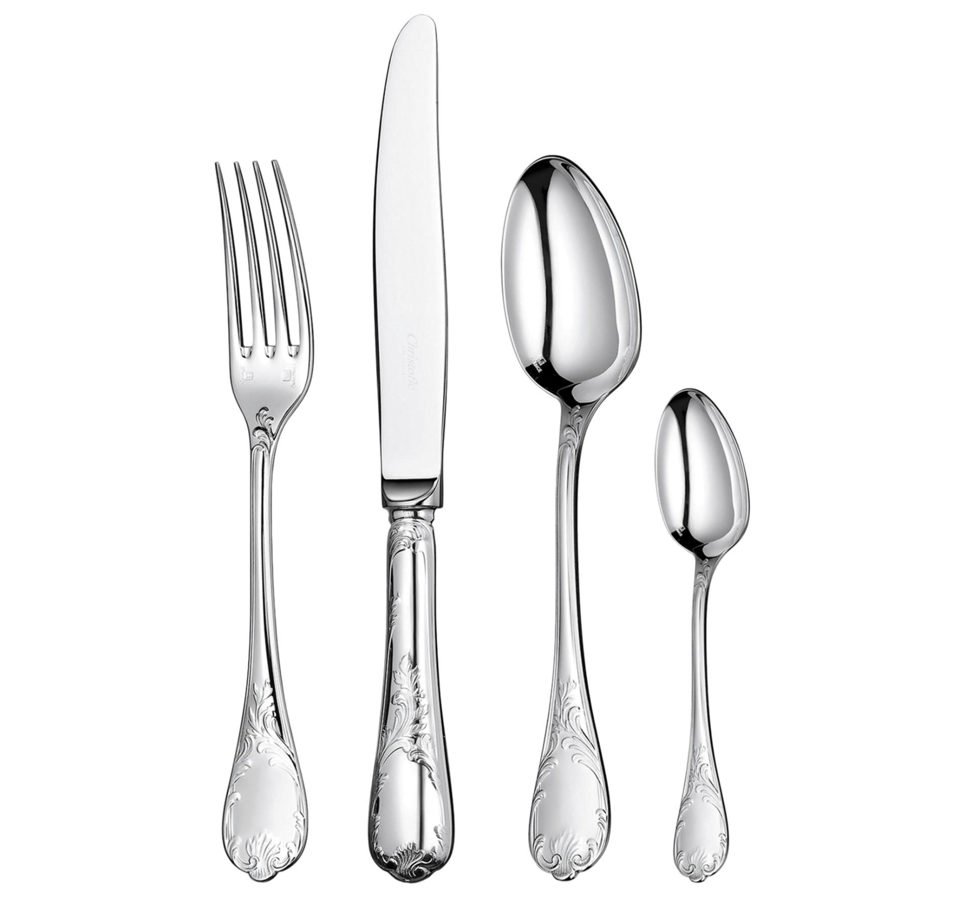 Christofle, Marly, silver plated, Flatware set for 12 people (48 pieces) with chest