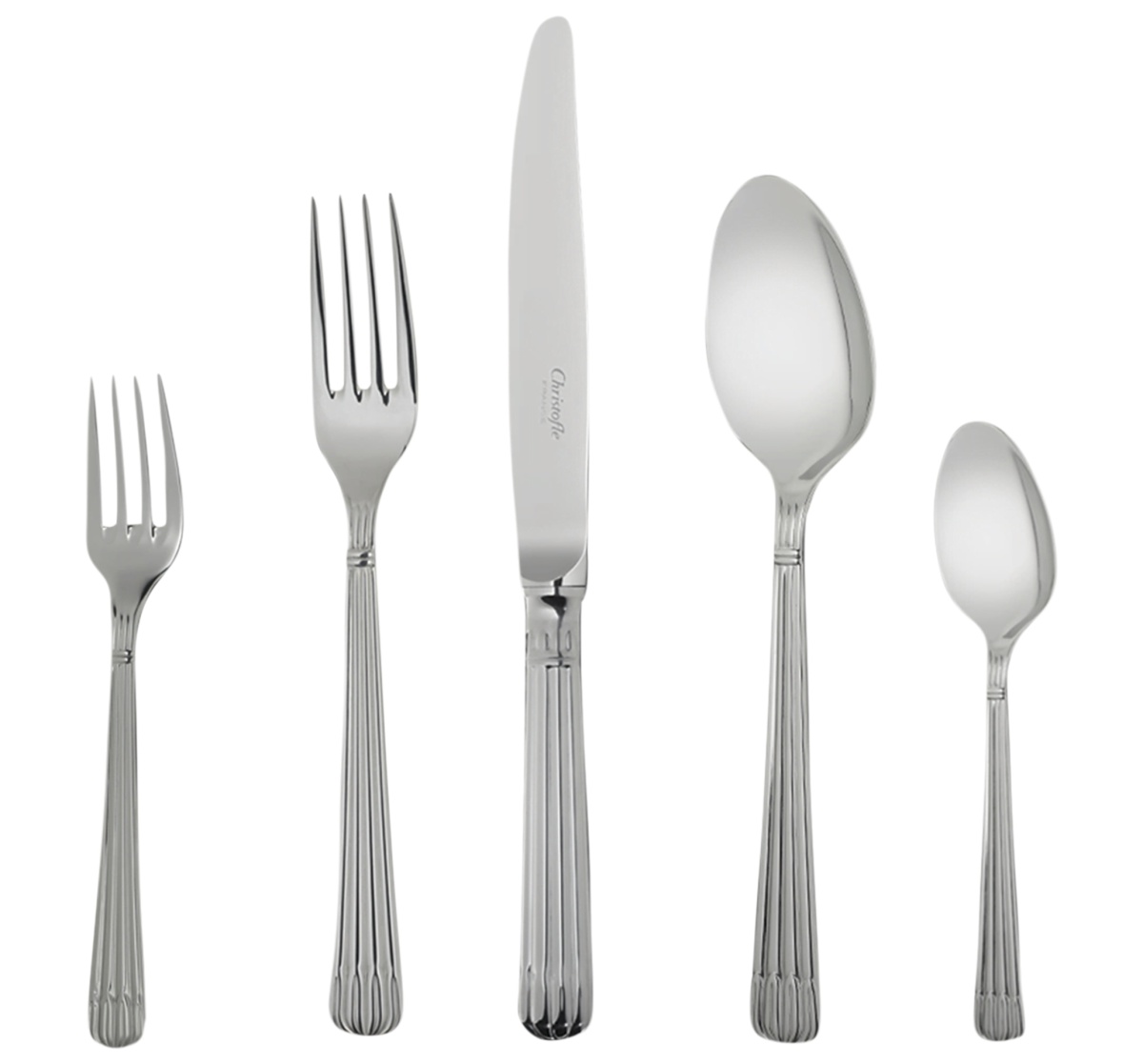 Christofle, Osiris cutlery, stainless steel, Flatware set for 12 people (48 pieces) with chest