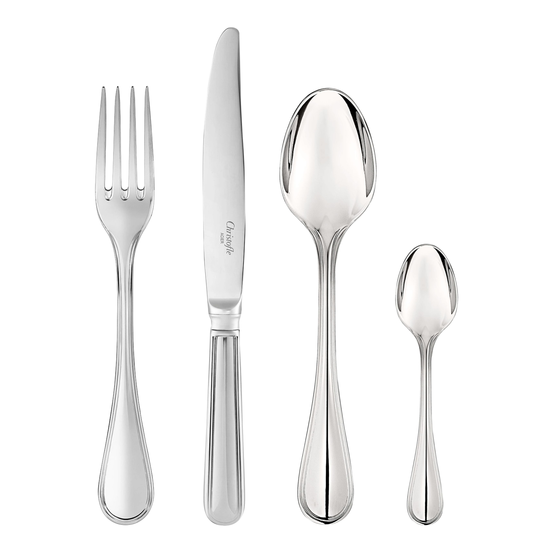 Christofle, Albi Acier cutlery, stainless steel, Flatware set for 12 people (75 pieces) with chest