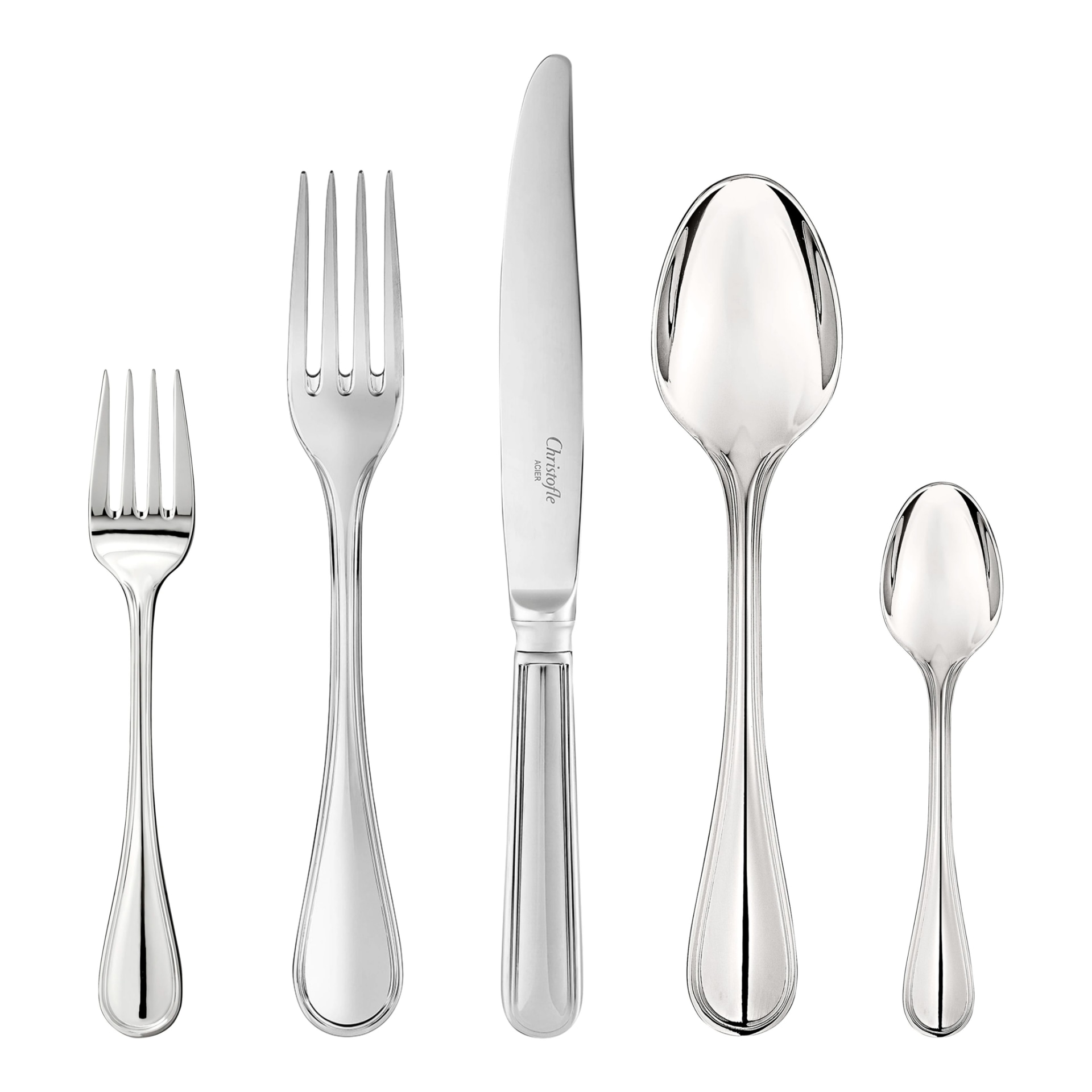 Christofle, Albi Acier cutlery, stainless steel, Flatware set for 12 people (110 pieces) with chest