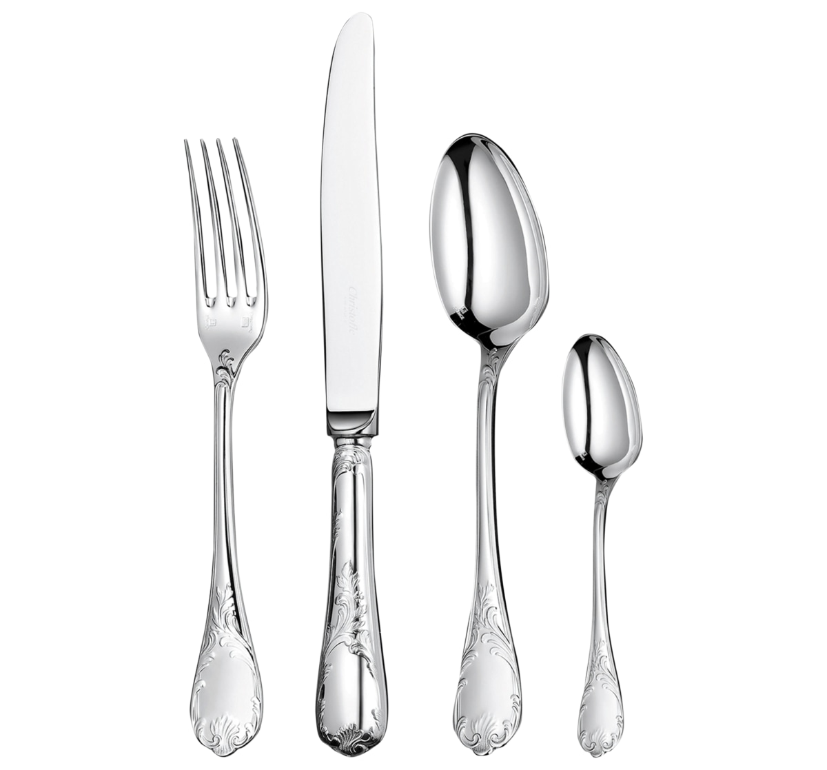 Christofle, Marly, silver plated, Flatware set for 6 people (24 pieces) with chest