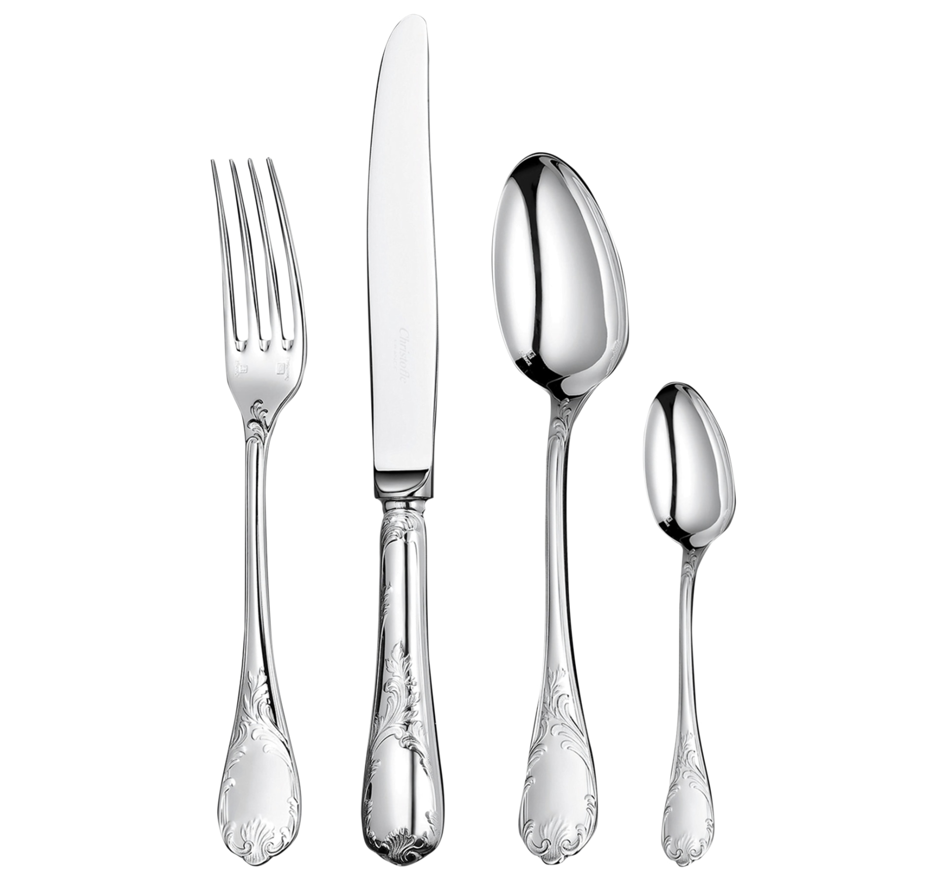 Christofle, Marly, silver plated, Flatware set for 6 people (24 pieces) with chest