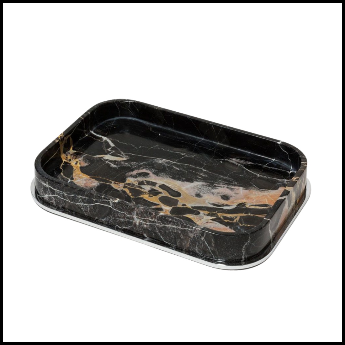 Giobagnara, Positano Black Portoro Marble Bathroom set, Rectangular valet tray, large