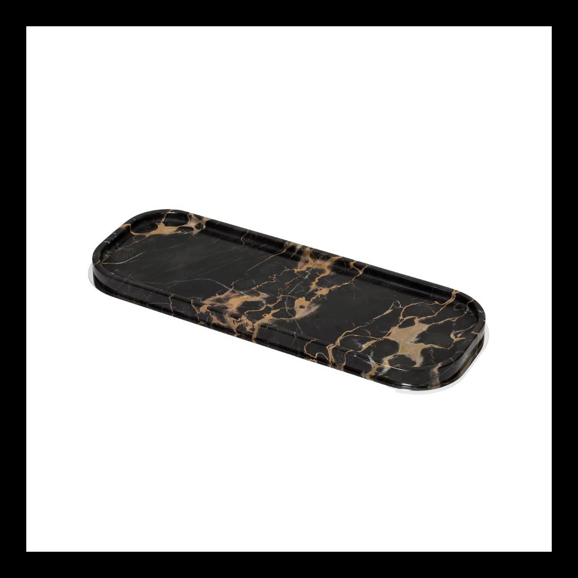 Giobagnara, Positano Black Portoro Marble Bathroom set, Long rectangular valet tray, small