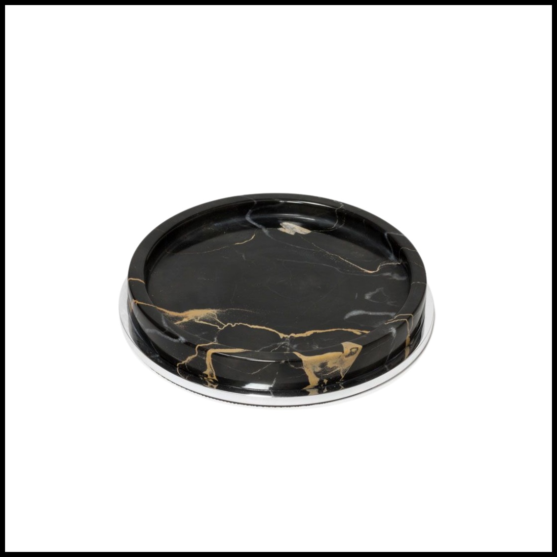 Giobagnara, Positano Black Portoro Marble Bathroom set, Round valet tray