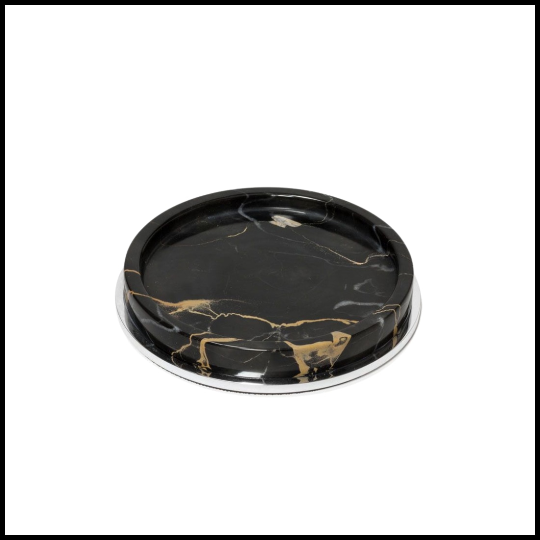 Giobagnara, Positano Black Portoro Marble Bathroom set, Round valet tray