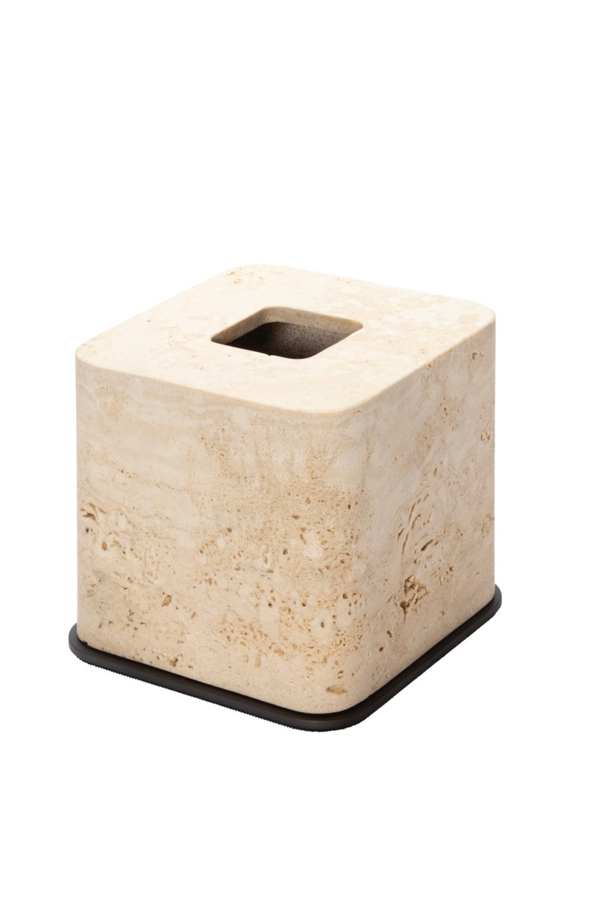 Giobagnara, Polo Travertino Marble Bathroom Set, Square tissue holder