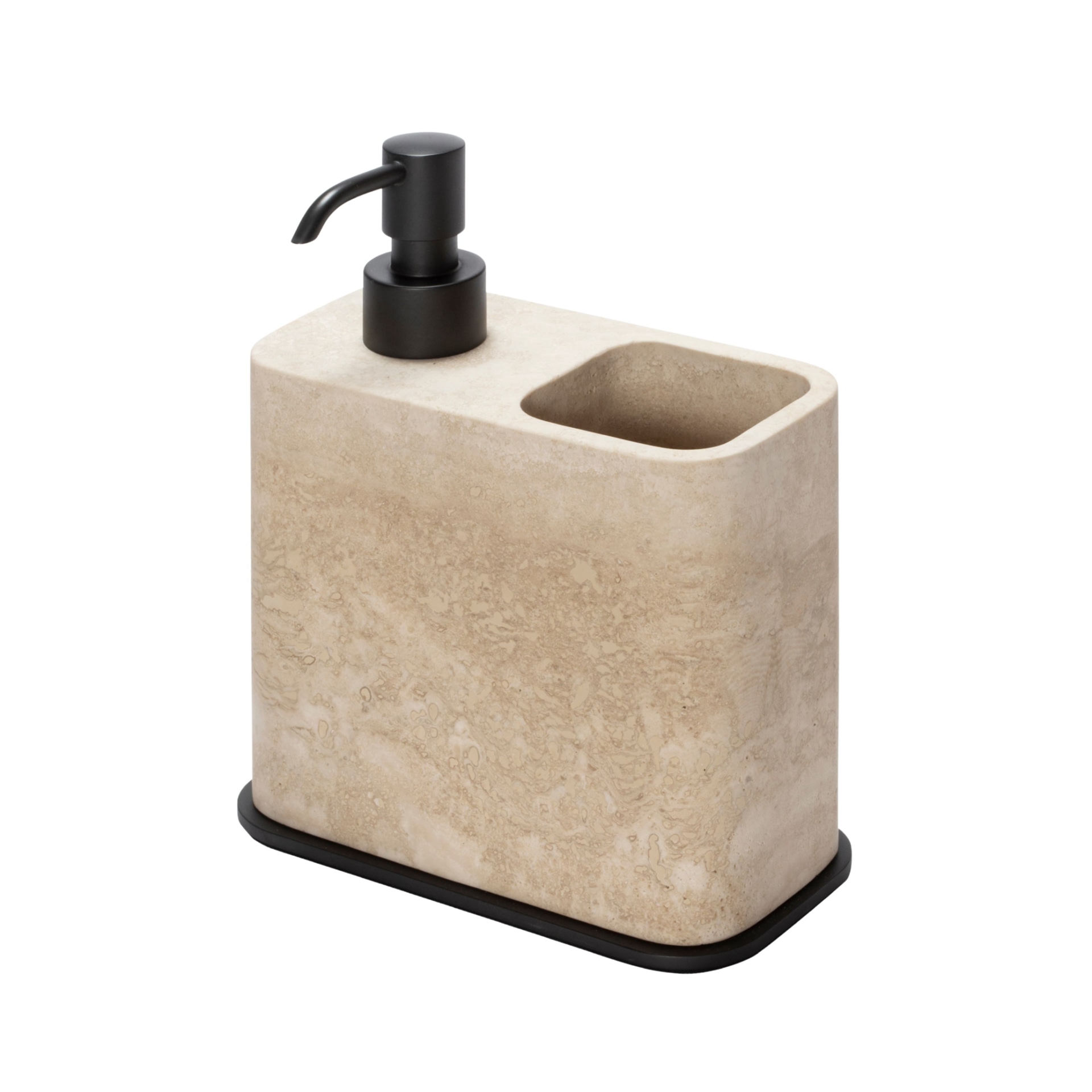 Giobagnara, Polo Travertino Marble Bathroom Set, Soap dispenser and toothbrush holder